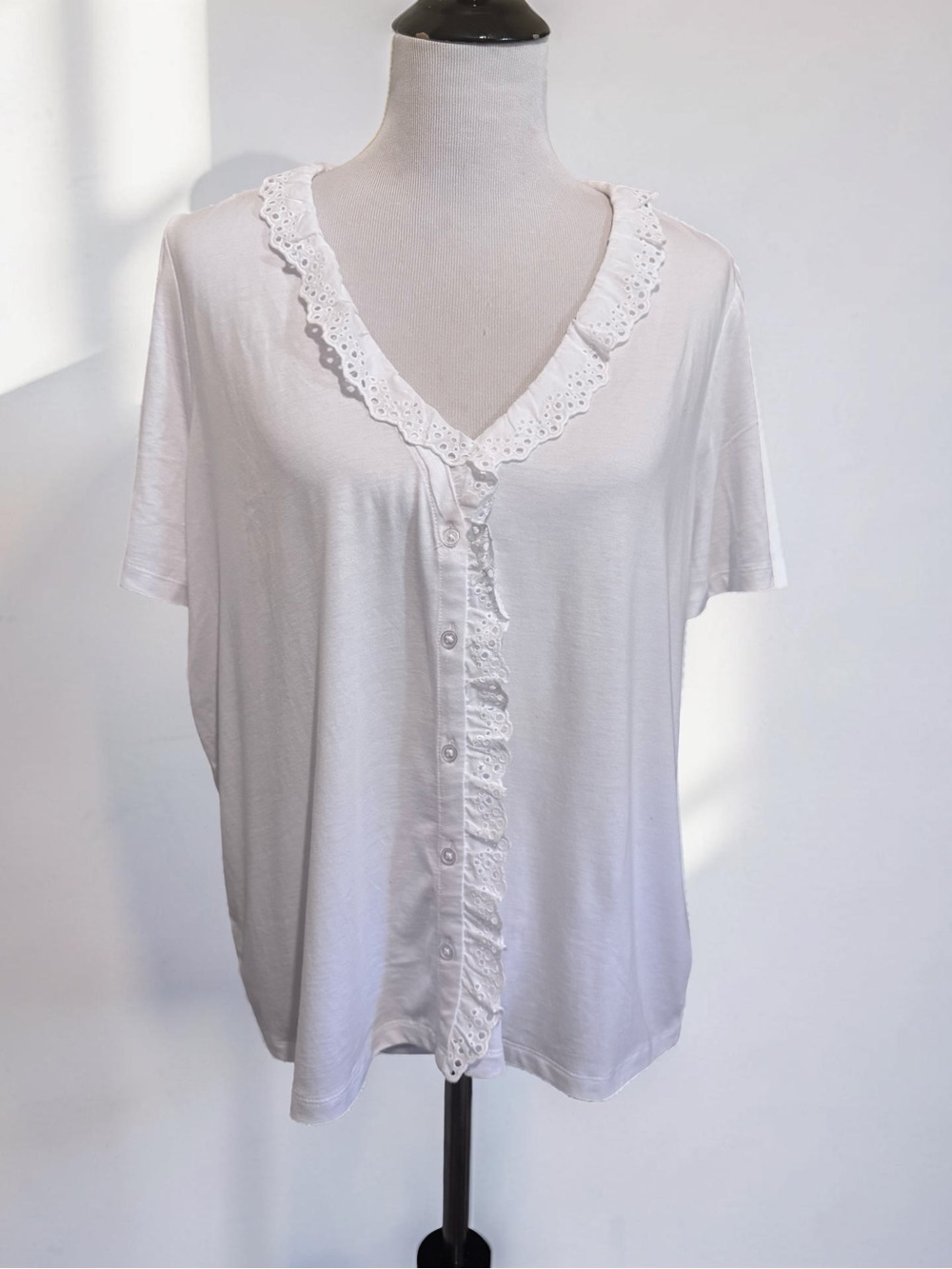 Boden White Eyelet Lace Trim Button Front Top Women’s US 16-18 UK 20